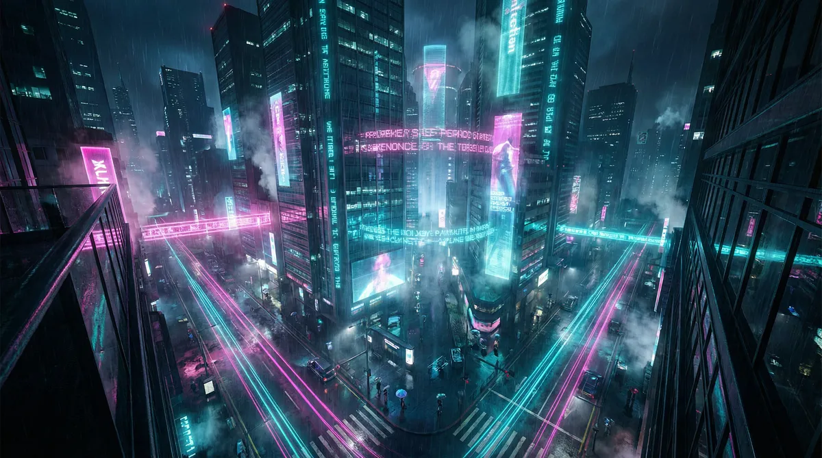 91吃瓜网中心 竖屏短剧平台首页背景 - 赛博朋克都市夜景